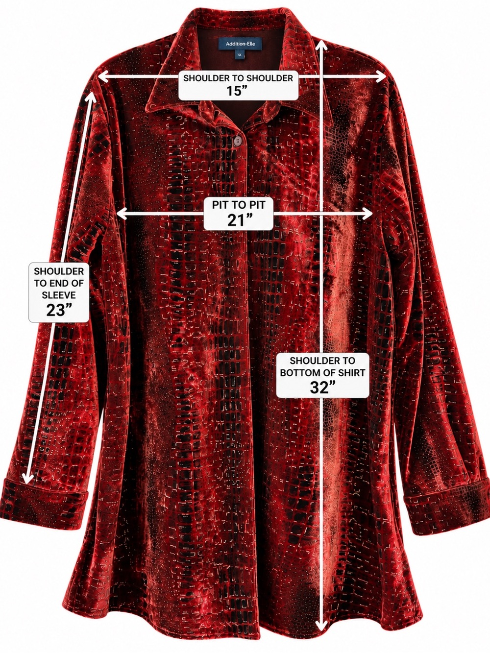 Addition-Elle Burgundy Embossed Velvet Longline Shirt | Size 14 - Picture 4 of 9
